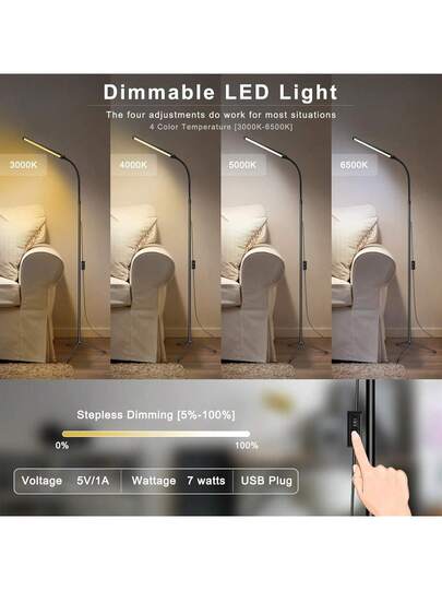 1PC Gooseneck Led Vloer Lamp, Adjustable Temperature Dimmable, Reading In Living Rooms, Bedrooms, Offices, Multipurpose Lighting Eyelash Extensions, Makeup, Skincare view 6