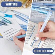 12Pack Pastel Gel Ink Pen Set, Cute Note Taking 0.5mm Fine Point Retractable 11 Pack Black Ink Pens With 1Pack Highlighter For Writing, School, Office - Blue - View 6