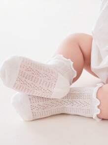 3pairs White Unisex Soft Breathable Solid Color Simple Style Sports Socks For Babies (0-12m) And Kids (1-2-3-4-5-12y)
