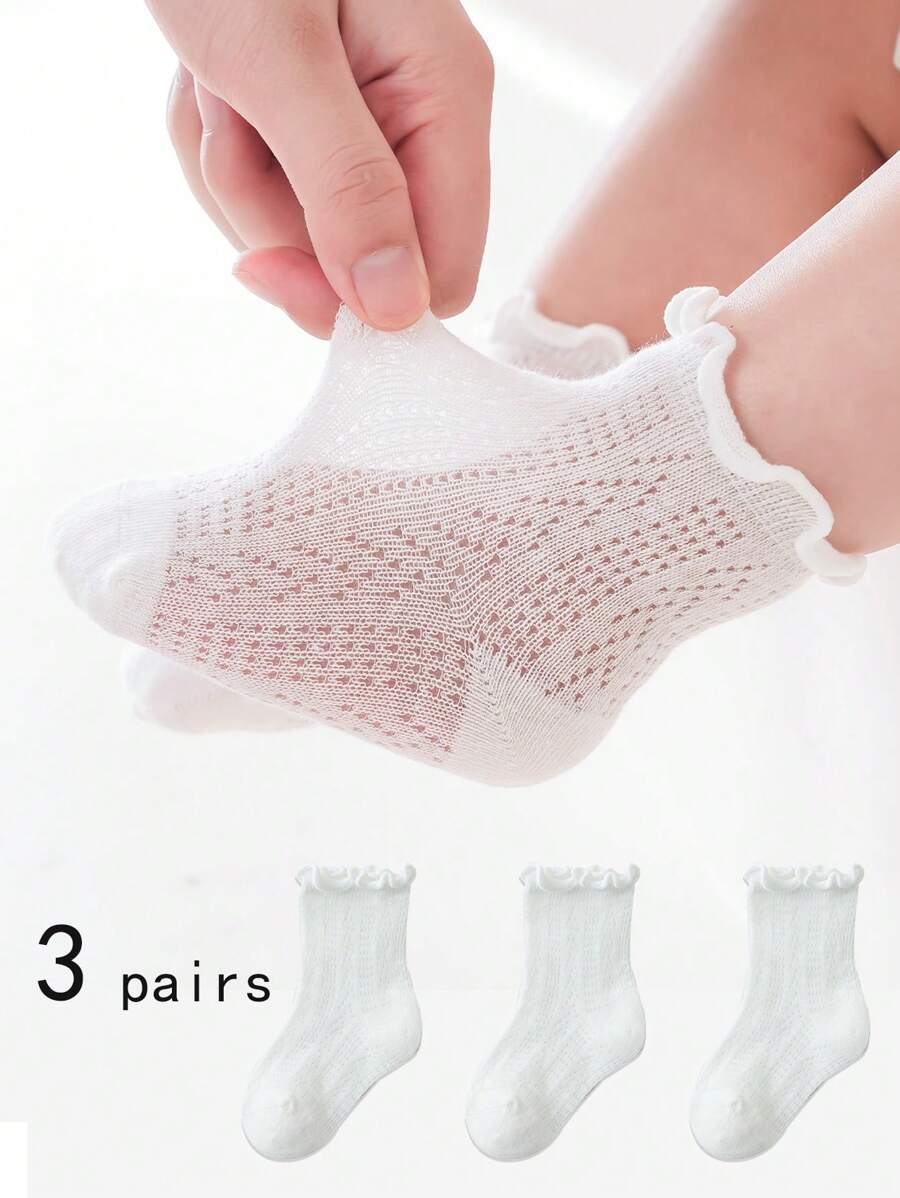 3pairs White Unisex Soft Breathable Solid Color Simple Style Sports Socks For Babies (0-12m) And Kids (1-2-3-4-5-12y)