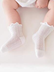 3pairs White Unisex Soft Breathable Solid Color Simple Style Sports Socks For Babies (0-12m) And Kids (1-2-3-4-5-12y)