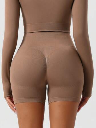 1 件女式高腰收腹塑身短裤，无缝瑜伽短裤，适合跑步和运动