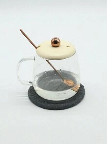 1pc 12cm Coaster, Woven Round Drink Insulation Mat, Absorbent Anti-Heat Cup Pad - Dark Grey - View 7