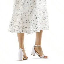 Women 2.25 In Chunky Low Heels Open Toe Block Heeled Dress Ankle Strap Pump Wedding Sandals - 白色 - 查看 6
