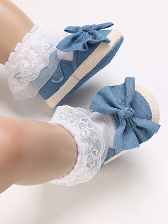 新生女童帆布防滑软底平底鞋，蝴蝶结设计，适合春秋季节