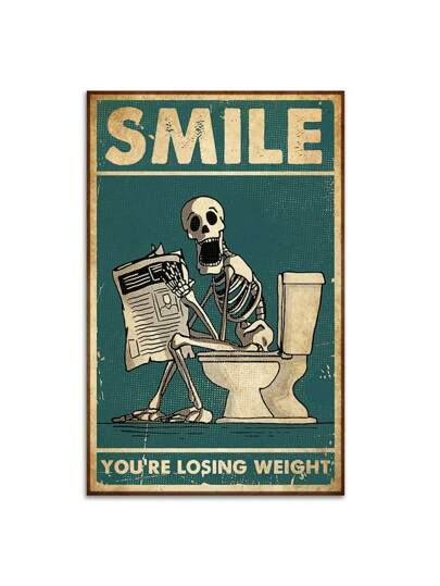 1pc Skeleton Smile You're Losing Weight Funny Poster For Bathroom Restroom Toilet Canvas Painting Wall Art Decor No Frame, Wall Art Gifts Birthday Graduation Home Decor Halloween Decor Fall Decor Room Decor