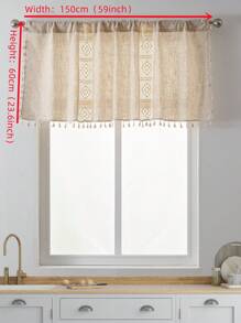 Bubaba 1pc Beige Hollow Out Sheer Curtain, Bohemian Vintage Linen Crochet Patchwork Tassels Decor Rod Pocket Bedroom Window Curtains, Suitable For Living Room, Bedroom, Kitchen, Cafe, Gym - For Daily, Holiday, Seasonal Use - Beige - View 12