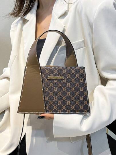 时尚图案撞色女士手提包