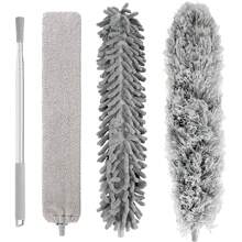 Plumeros de plumas para limpieza, extensibles de 30 a 100 pulgadas con mango telescópico y limpiador de persianas, de microfibra y chenilla para lugares de difícil acceso como telarañas, techos altos, autos y muebles - Gris - Ver 10