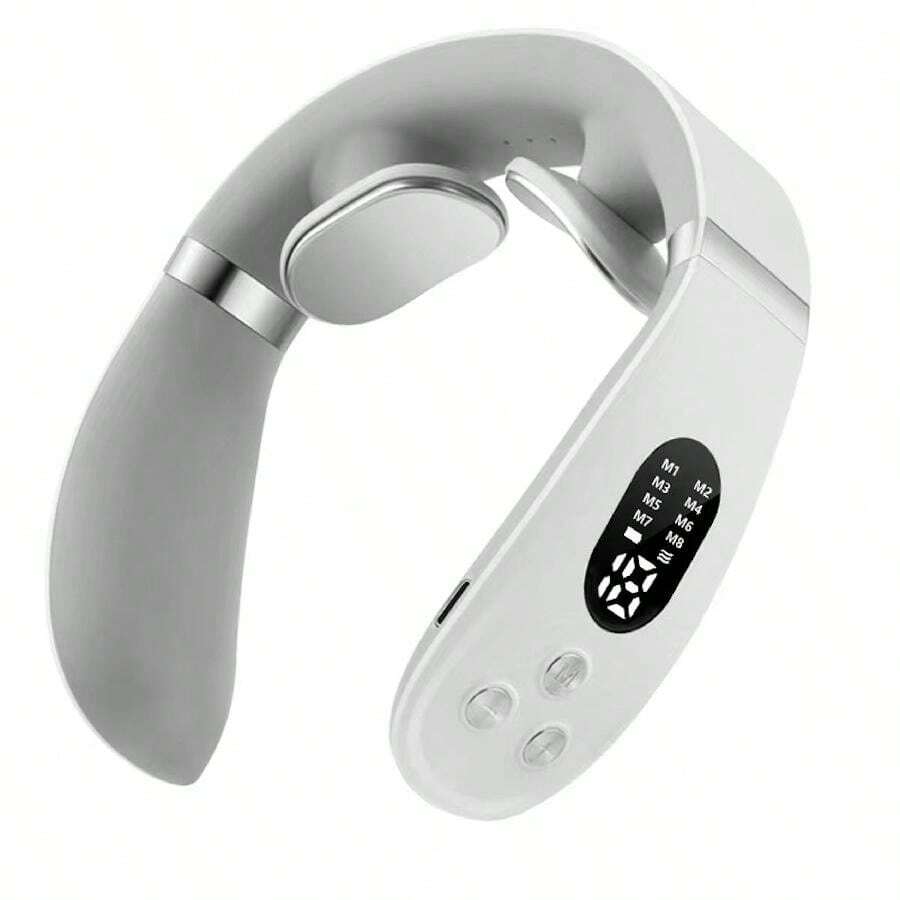 1入智能可充電頸部按摩器,可調節1-16級強度,帶熱功能,脈衝按摩適用於頸椎、肩膀和頸部,身體,家用便攜按摩器 - 白色 - 查看 1