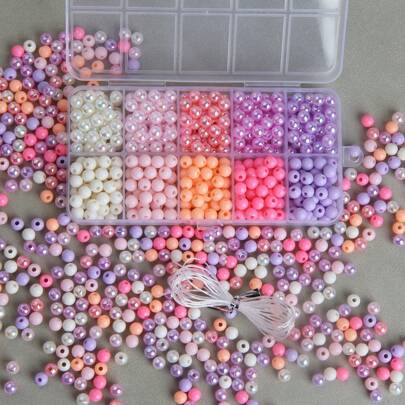 10 Grids/Pack Approx. 600pcs 6mm Colorful Round Beads With Pre-Drilled Hole Diy Jewelry Making Material Set For Bracelet, Necklace, Mobile Phone Chain, Box, Bag Decoration