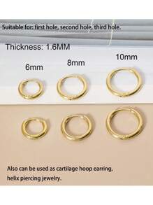 1-5 Pairs Of 8MM Gold Huggie Hoop Earrings For Women Men Small Hoop Earrings Cartilage Helix Daith Tragus Ear Piercing Hoop Earrings 6mm 7mm 8mm 9mm 10mm - Yellow Gold - View 14