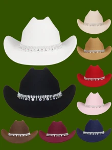 1入[coffee Brown]用鑽石裝飾的編織呢帽,適合女性,可用於西部牛仔帽、風格舞帽、騎士爵士帽、遮陽帽、大草原蒙古帽派對