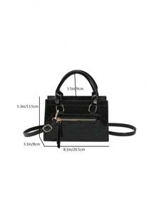 Bolso De Mano Con Textura Vintage De Color Sólido De Estilo Moderno - Negro - Ver 2