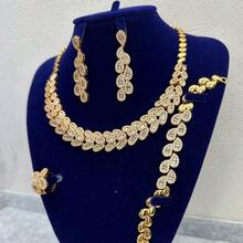 女士新娘首飾套裝,4 件/套,包括項鍊、耳環、戒指和手鍊,飾有閃亮方晶鋯石 - 四件套 - 查看 15