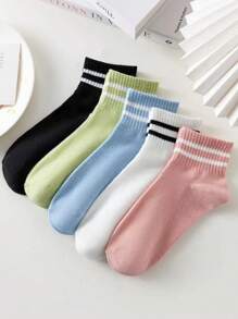 5pairs Fashionable Simple Double-Bar Women Short Socks