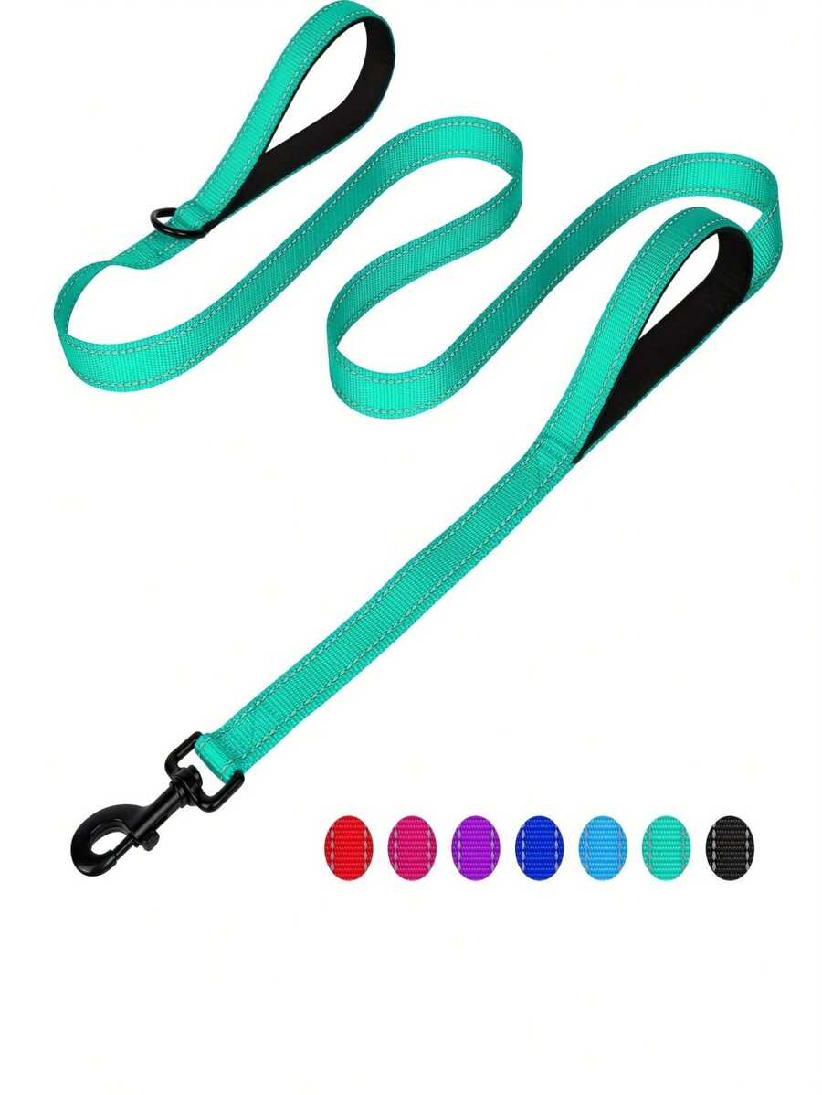 Heavy Duty Double Handle Dog Leash With Reflective Strips For Night