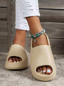 Dép nhựa hở mũi đơn giản và thoải mái cho nữ, đế dày nhẹ, chống thấm nước, chống trượt, dùng cho phòng tắm, ký túc xá sinh viên, hồ bơi và bãi biển - Màu Khaki - Xem 3