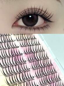 72pcs Natural Looking Segmented Slouchy 3-Step Eyelashes For Beginners, Reusable Self Grafting