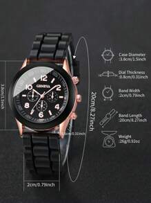 4pcs/Set Couple's Fashionable And Concise Digitally Indexed Dial Quartz Wristwatch + Heart Shaped Beaded Bracelet Set As A Gift For Students Returning To School Valentines - Black and White - View 4