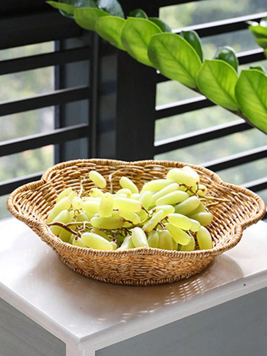 1pc Handwoven Rattan Storage Basket Fruit Picnic Basket Cake Wicker