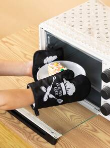 2pcs/Set Thickened Kitchen Microwave Oven Gloves, Heat Resistant Baking Cooking Gloves, Hot Insulation Pad Set - Black - View 4