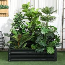Outsunny Huerto Urbano de 2 Niveles Jardinera Exterior de Acero con Diseño de Escalera para Cultivos Plantas Medicina Herbaria Flores para Terraza Jardín 120x101x58 cm Gris Oscuro - Gris Oscuro - Ver 3