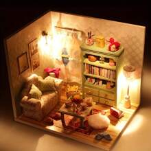 1pc Miniature Model House Kit, 3d Diy Craft House With Furniture, Slouchy Time Series, Mini Building Model, Birthday Gift, Home Decoration - White - View 2