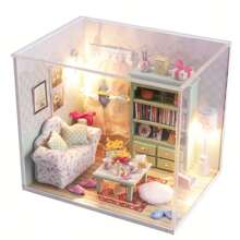 1pc Miniature Model House Kit, 3d Diy Craft House With Furniture, Slouchy Time Series, Mini Building Model, Birthday Gift, Home Decoration - White - View 5