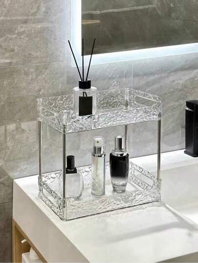 1pc דו שכבתי קופסת אחסון שולחנית מדף אמבטיה מחזיק כוסות מגש ארגונית קוסמטיקה שקופה משטח עבודה סידור כלי קל להתקנה מתאים למשרד, חדר עבודה, חדר אמבטיה, חדר שינה, עיצוב הבית, עיצוב חדר, אביזרי אמבטיה עיצוב חדר אמבטיה לבית סתיו עיצוב חזרה לבית הספר