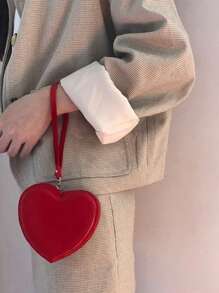 可爱的心形红色钱包卡哇伊零钱包带腕带情人节时尚心形钱包与情人节连衣裙完美搭配 - 紅色 - 查看 6