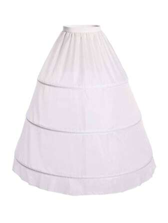 1pc Women's White Long Simple Sashless A-Line Petticoat Skirt With 3 Steel Hoops And Magic Sticker For Bridal And Formal Dresses Halloween Fall Clothes For Women