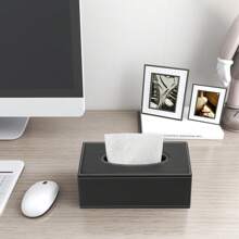 High-End Fashion PU Leather Tissue Box Holder, Black With Cover, Rectangular Napkin Paper Tissue Dispenser, Home/Office/Car Tissue Box Cover Decor Container With Magnetic Bottom (Black) Home Bathroom Decor Bathroom Organizer Fall Decor Back To School - Black - View 6