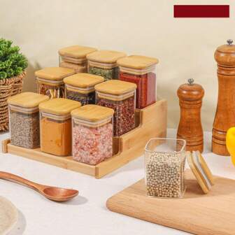 12pcs Clear Glass Jars, Glass Condiment Jar, Spice Container With Airtight Bamboo Lids - Perfect For Tea, Coffee, Spice, Candy Storage - Includes Labels And Markers For Easy Organization - Ideal Kitchen Gadgets And Party Supplies