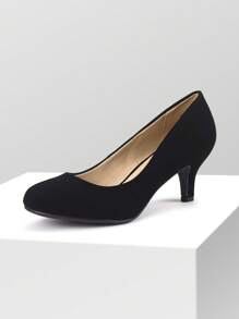 Women's Low Heel Court Pumps Solid Color Elegant Comfortable Bridal Wedding Shoes - ĐEN/NUBUCK - Xem 5