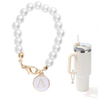 1pc Exquisite & Fashionable Faux Pearl Cup Chain Minimalist Style Coffee Cup Pendant For Bag, Keyring Decoration. Unisex Summer Accessory