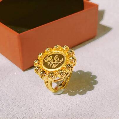 1pc 22K Gold Plated Copper Material Women's Ring, Unique & Personalized Design With Laser Engraved Patterns, Adjustable Size, Great Gift For Lover, Daily Wear Or Mother's Day
