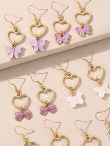 6對優質兒童花心和蝴蝶形吊飾耳環套裝,適合派對配飾和禮物贈送 - 彩色 - 查看 4
