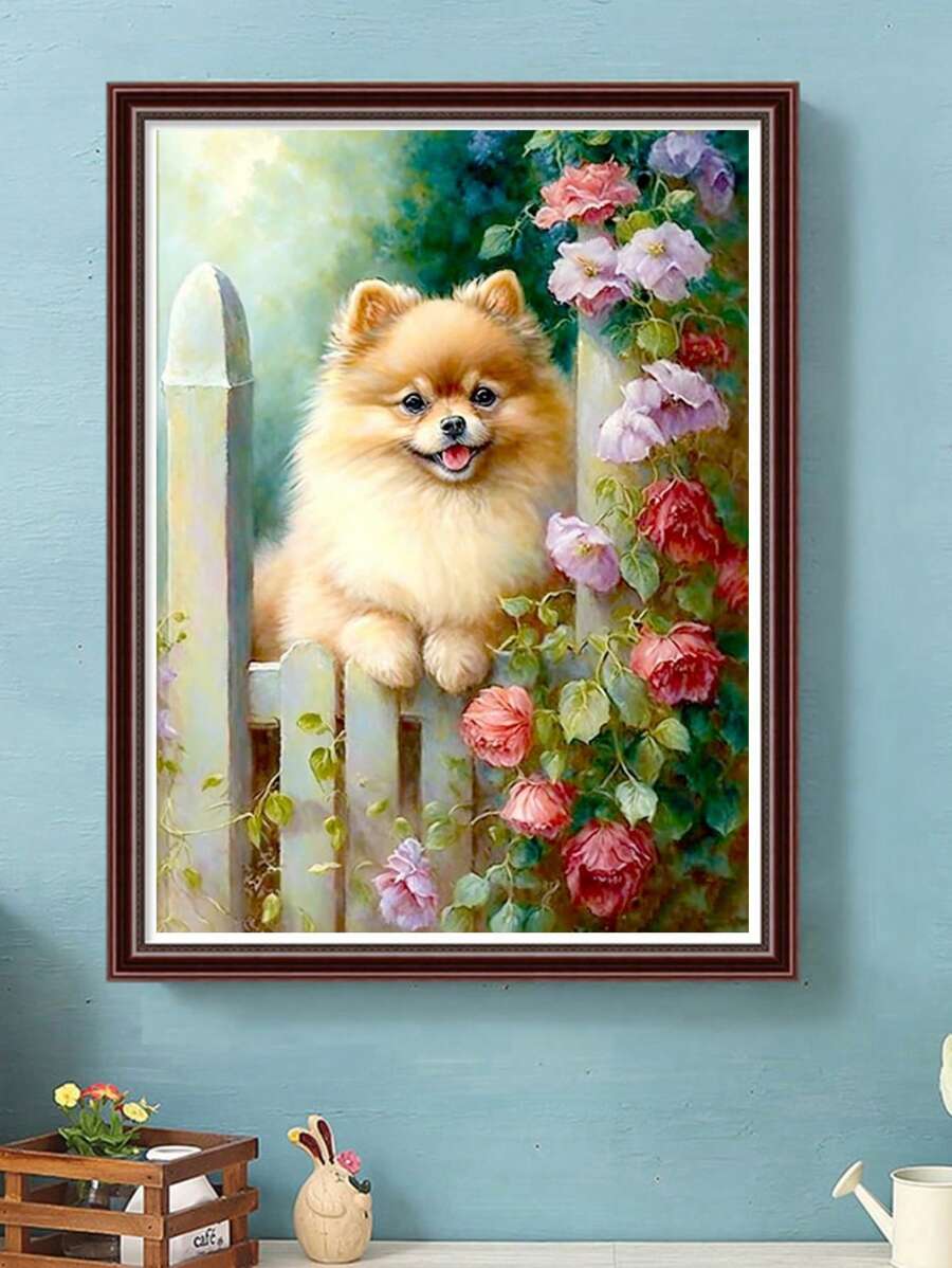 1 件约克夏梗图片钻石画套件，5D 钻石刺绣套件带十字绣水钻装饰礼物，适合初学者和成人，圆形全钻钻石画 DIY 艺术套件，非常适合家庭和墙壁装饰 30x40cm