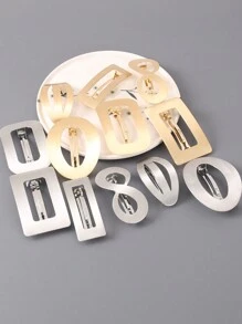 1個金屬光澤感畫效果金/銀幾何方形、橢圓形、八字形髮夾，髮夾，女士休閒髮飾 - 彩色 - 查看 4