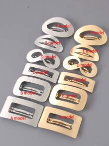 1個金屬光澤感畫效果金/銀幾何方形、橢圓形、八字形髮夾，髮夾，女士休閒髮飾 - 彩色 - 查看 3