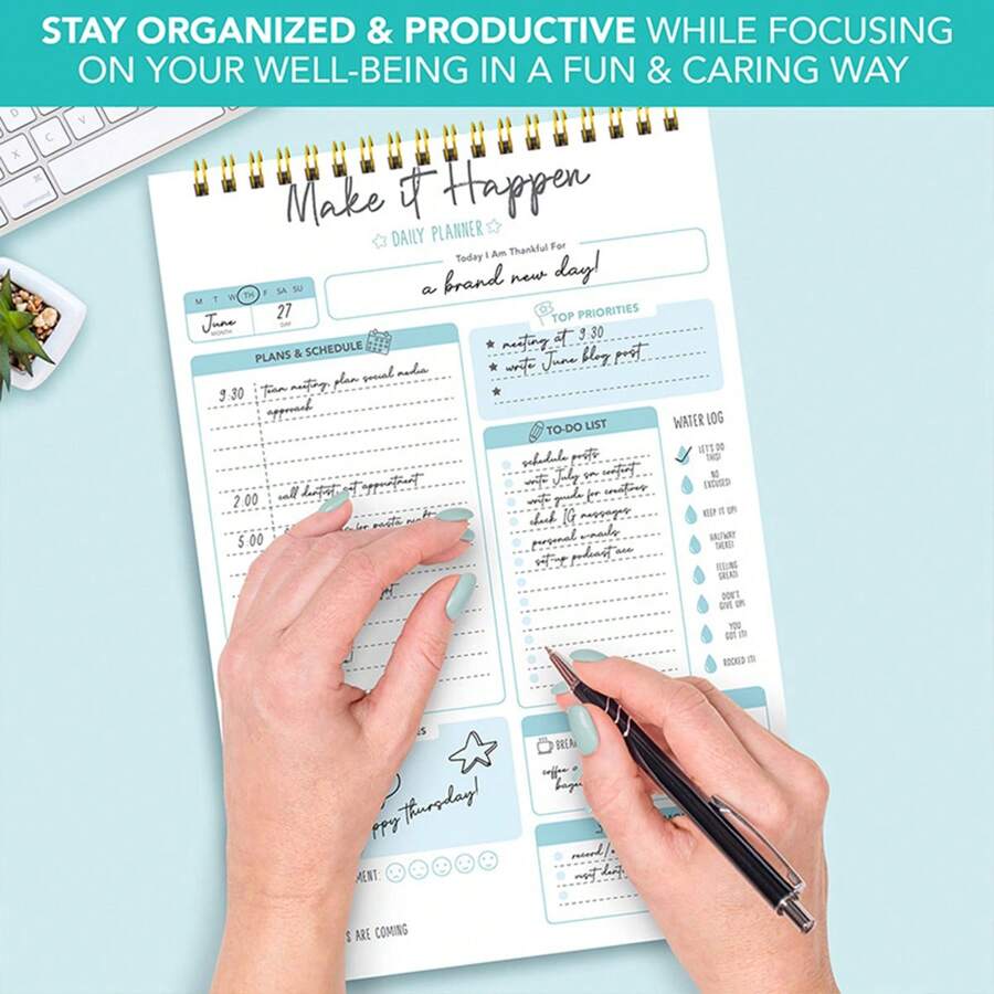 52頁A5英文時間表計劃表，每日和每週時間管理備忘錄 - 彩色 - 查看 1