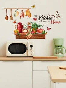 Pegatina decorativa de pared de fondo creativo para la cocina, adecuada para pegatinas de pared autoadhesivas, pegatinas, vinilos decorativos para decoración del hogar, artículos de decoración de primavera para renovar su hogar, pegatinas de decoración de ramas, regalos de cumpleaños, graduación, decoración de cocina - Multicolor - Ver 2
