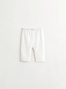 MARC&JANIE 年輕女孩休閒純色彈性透氣七分褲打底褲，適合夏季穿著 - 白色 - 查看 1