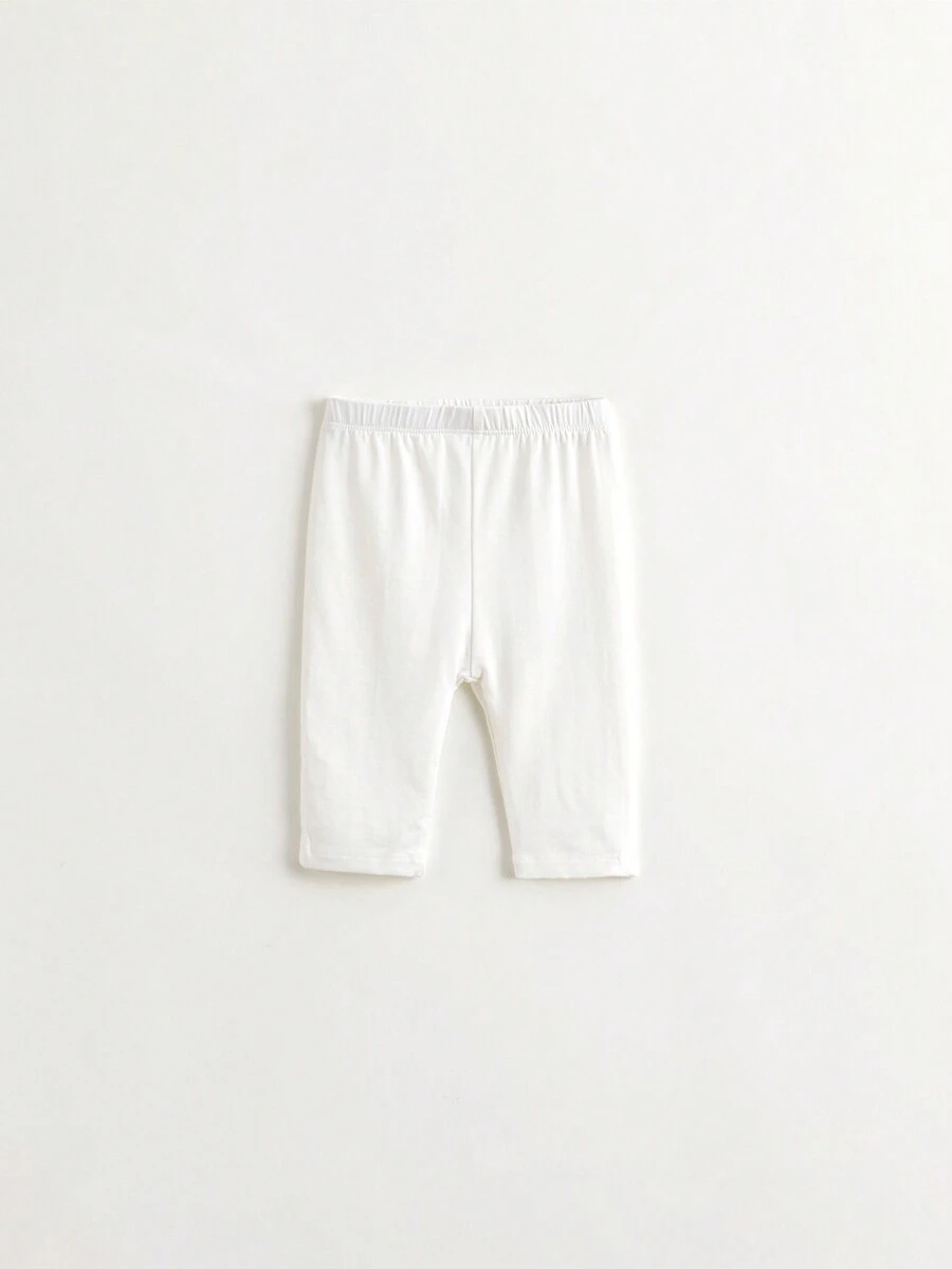 MARC&JANIE 年輕女孩休閒純色彈性透氣七分褲打底褲，適合夏季穿著 - 白色 - 查看 1