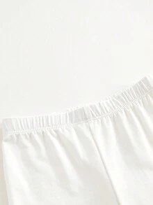 MARC&JANIE 年輕女孩休閒純色彈性透氣七分褲打底褲，適合夏季穿著 - 白色 - 查看 3