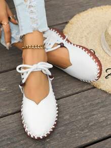 舒适休闲平底鞋女式 2025 新款柔软真皮橡胶底乐福鞋春秋季一脚蹬防滑运动鞋 - 米色 - 查看 3