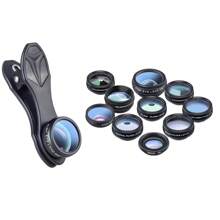 Apexel 10合1手機鏡頭套裝,通用廣角、微距、偏光鏡、望遠鏡、魚眼鏡頭,適用於大部分智慧型手機,手機鏡頭套裝魚眼廣角望遠鏡微距手機鏡頭 - 黑色 - 查看 3