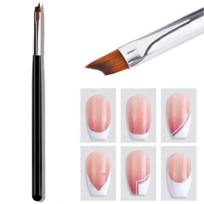1pc French Nail Brush Crescent Shape UV Gel Nail Painting Pen Smile Line Silver Handle Nail Design DIY Tool