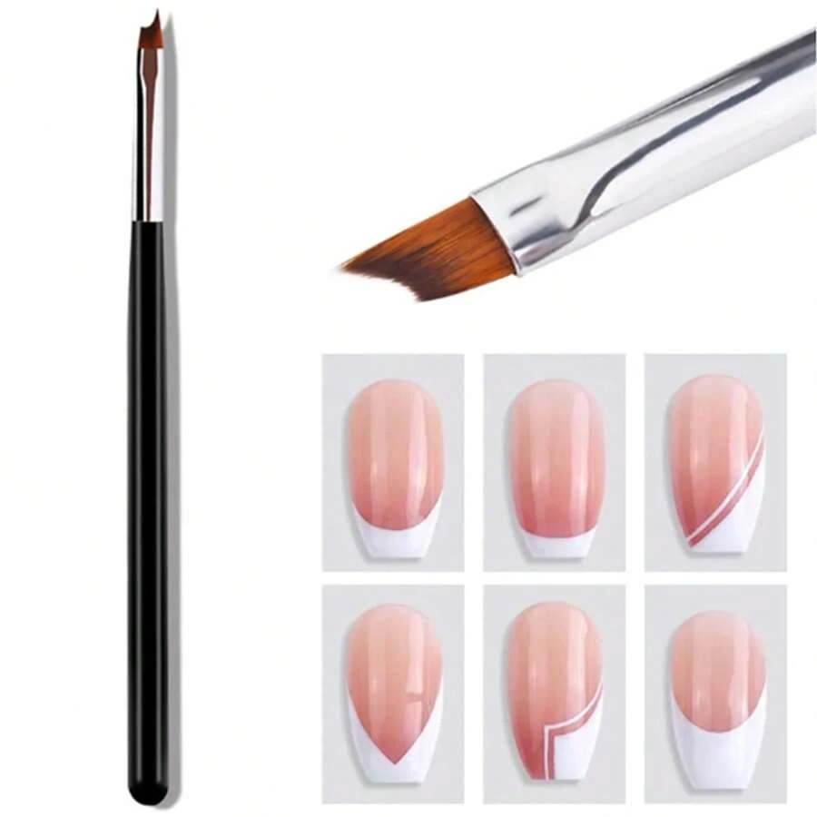1支法式美甲刷半月形uv凝膠美甲畫筆微笑線銀色手柄美甲設計diy工具 - 黑色 - 查看 1